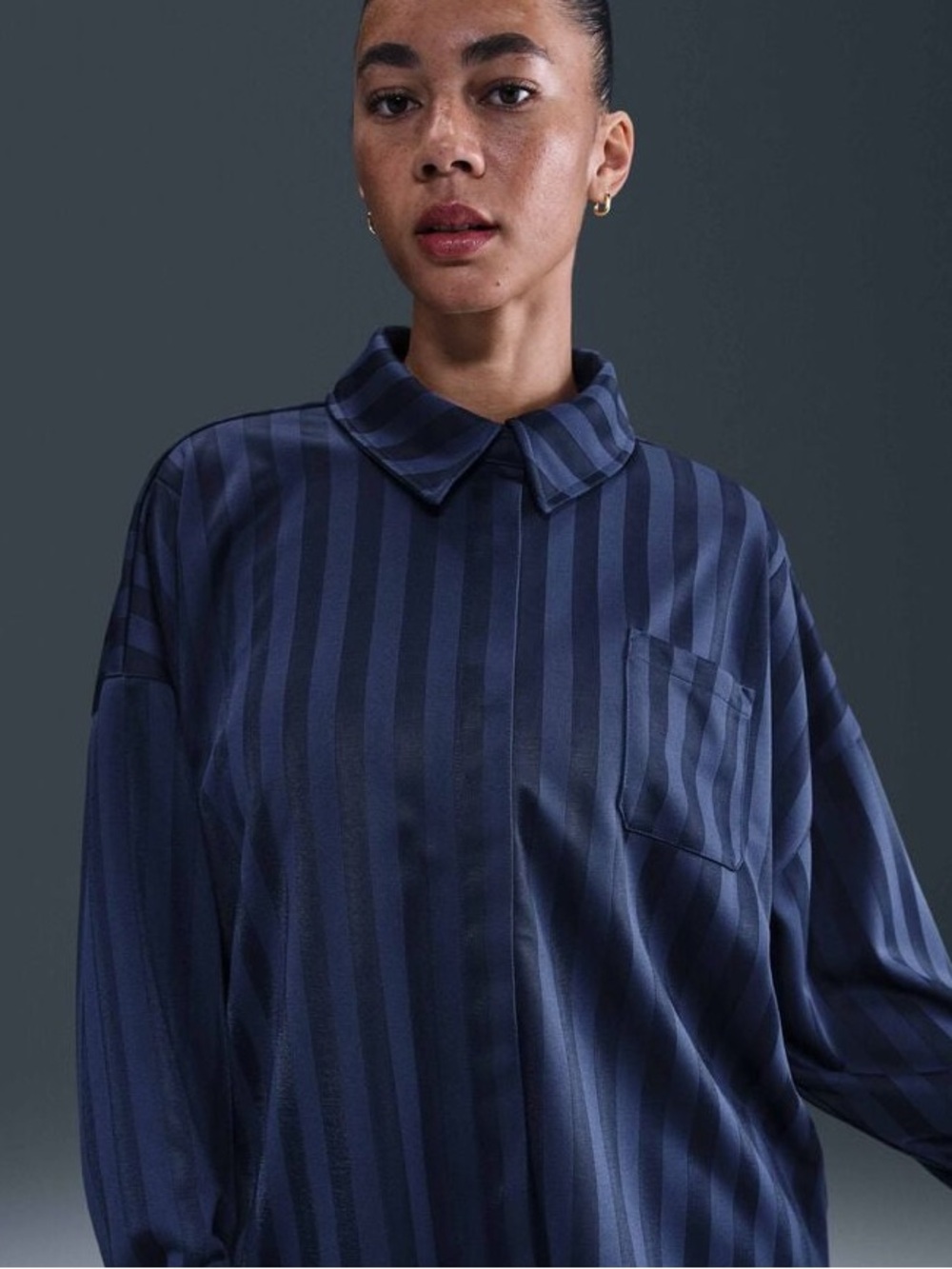 Nike Women's Blue Striped Button-Down Shirt